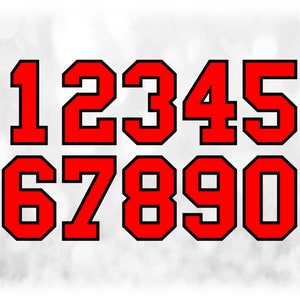 Sports Clipart: Jersey Number Templates Grouped on ONE Single Sheet - Red Layered on Black - Digital Download SVG, Not Installable Font File