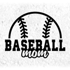 Sports Clipart: Black Half Baseball with Bold Word "Baseball" in College Varsity Style and Word "Mom" - Digital Download svg png dxf pdf