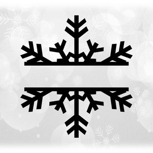Clipart natalizia: Black Christmas or Winter Snowflake Silhouette con apertura della cornice a nome diviso per personalizzare - Digital Download SVG & PNG