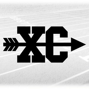 Sports Clipart: Black Varsity Letters "XC" Standing for Cross Country Layered on Top of Arrow in Middle - Digital Download svg png dxf pdf