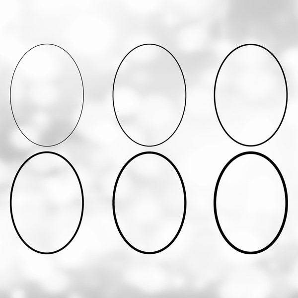 Shape Clipart: Six (6) Black Basic Oval Shape Frames / Borders / Outlines in 6 Different Thicknesses - Digital Download Formats SVG & PNG