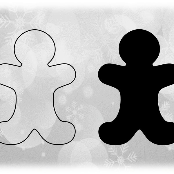 Holiday Clipart: Christmas Theme Silhouette for Ginger Bread Man - Black Solid & Outline - Change Color Yourself - Digital Download SVG/PNG