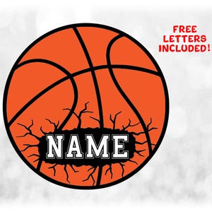 Sports Clipart: Black and Orange Basketball w/Cracked Open Name Frame Space to Add Player Name/Team Name - Digital Download svg png dfx pdf