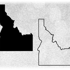 Geography Clipart: Solid Silhouette and Simple Thick Outline of the State of Idaho, USA in Black Color Only - Digital Download SVG & PNG