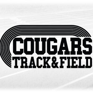 Sports Clipart: Black Running Track with Bold Varsity Style Words "Cougars" and Black "Track & Field" - Digital Download svg png dxf pdf
