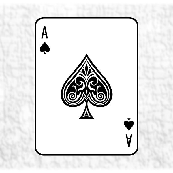 Entertainment Clipart: Decorative Black Ace of Spades Layered on White Background from Deck of Playing Cards - Digital Download SVG/PNG/DXF