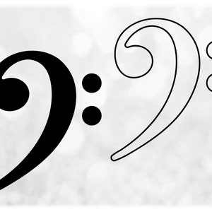 Music Clipart: Simple Easy Bass Clef or F-Clef Musical Sheet Symbol in Black Solid and Outline Formats - Digital Download SVG & PNG