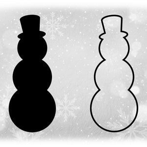 Clipart de férias: preto sólido e contorno de silhueta simples de boneco de neve com cartola - tema de Natal ou inverno - download digital SVG e PNG
