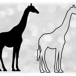 Animal Clipart: Easy Black Solid and Outline Giraffe Silhouette for Zoo or Safari Theme, Change Color Yourself - Digital Download SVG & PNG