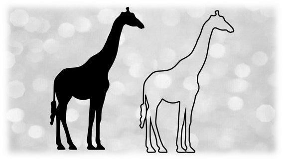 Animal Clipart: Easy Black Solid and Outline Giraffe Silhouette