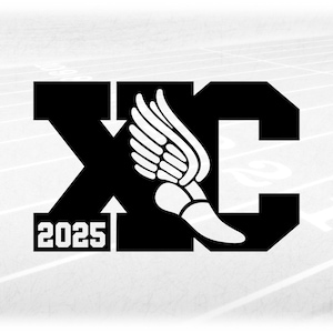 Sports Clipart: Black College Style Letters "XC" Standing for Cross Country with Track Shoe & 2025 Cutout - Digital Download svg png dxf pdf