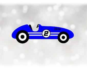 Car/Automotive Clipart: Blue, White, and Black Old Fashioned Retro Formula One Racecar with "Number 2" - Digital Download svg png dxf pdf