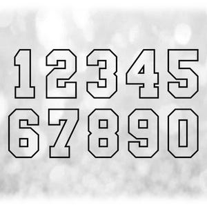 Sports: Jersey Number Templates Grouped on ONE Single Sheet Black Outline Block Style Type, Digital Download SVG, Not Installable Font File