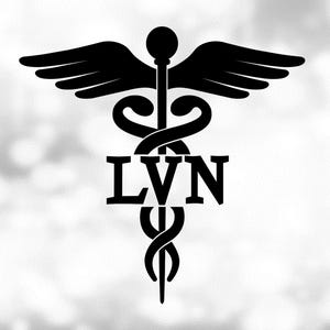 Medical Clipart: Black Medical Caduceus Symbol Silhouette with LVN for Licensed Vocational Nurse Staff- Digital Download svg png dxf pdf