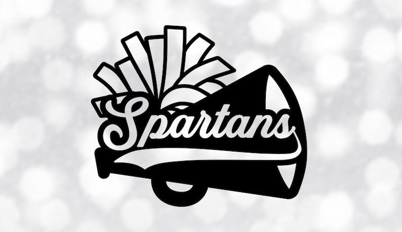 Spatans Cursive Sports Clipart: Black Cheerleader Megaphone W/ Pom Pom Outline With ...