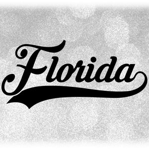 Geographie Clipart: Wort "Florida" in Fancy Druck Typ Schriftzüge mit Baseball-Stil Swoosh Unterstreichen - Druck/Cut Digital Download SVG & PNG