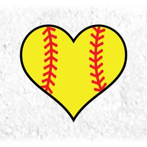 Sports Clipart: Yellow on Black Heart Shape with Red Softball Threads for Players Teams Parents Coaches - Digital Download svg png dxf pdf