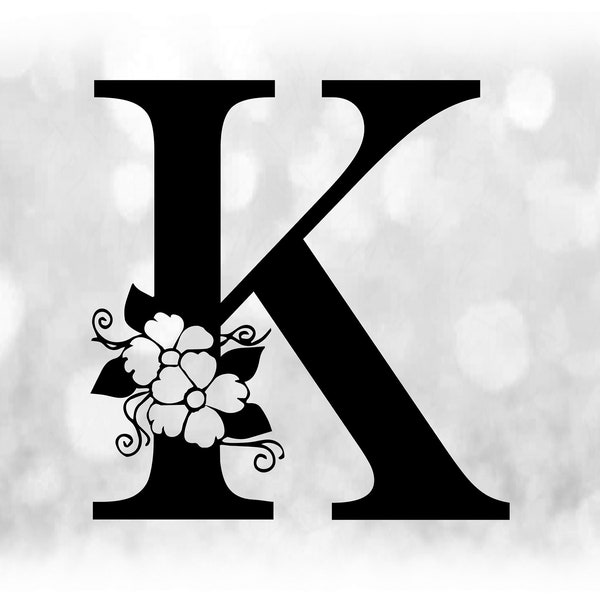 fancy letter writing paper Word Clipart: Black Formal Capital Letter "K" with Floral / Flower Accents - Change Color w/ Your Own Software - Digital Download SVG & PNG