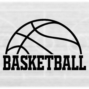 Sports Clipart: Large Black Half Basketball Shape Above Bold Word "Basketball" in Collegiate Block Lettering - Digital Download SVG & PNG