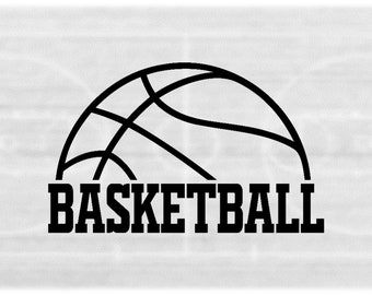 Sports Clipart: Large Black Half Basketball Shape Above Bold Word "Basketball" in Collegiate Block Lettering - Digital Download SVG & PNG