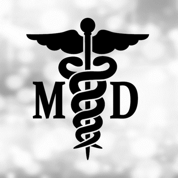 Medical Clipart: Black Medical Caduceus Symbol Silhouette w/ Letters "MD" for Medical Doctor / Physician - Digital Download svg png dxf pdf