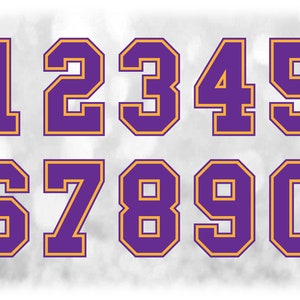 May include: Purple and orange numbers 1 through 0 in a bold, blocky font style. The numbers have a thick outline and are set against a white background.