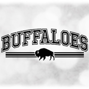 Sports Clipart: Black Arched Varsity Outline Team Mascot Name "Buffaloes" with Stripes and Paw Silhouette - Digital Download svg png dxf pdf