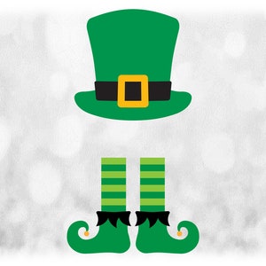 Holiday Clipart: Layered Green Leprechaun Top Hat, Black Band, Golden Buckle and Matching Legs Name Frame - Digital Download svg png dxf pdf