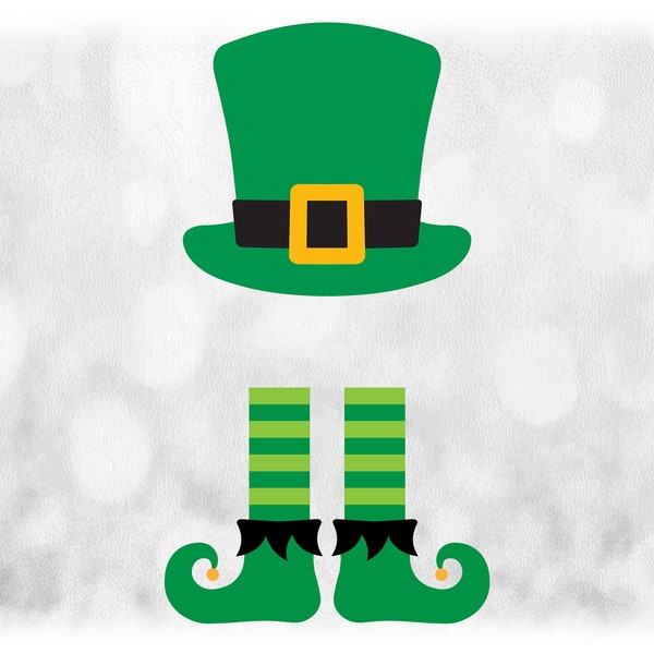 Holiday Clipart: Layered Green Leprechaun Top Hat, Black Band, Golden Buckle and Matching Legs Name Frame - Digital Download svg png dxf pdf