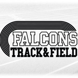 Sports Clipart: Black Running Track with Bold Varsity Style Words "Falcons" and Black "Track & Field" - Digital Download svg png dxf pdf