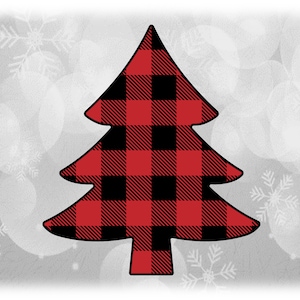Clipart per le vacanze: semplice albero di Natale / sempreverde / pino in rosso e nero Buffalo Plaid Flannel Pattern - Digital Download SVG & PNG