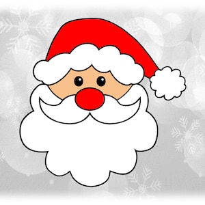 Clipart de férias: contorno preto do rosto claro de Papai Noel ou São Nicolau com barba, bigode e boné de meia de inverno - download digital SVG e PNG