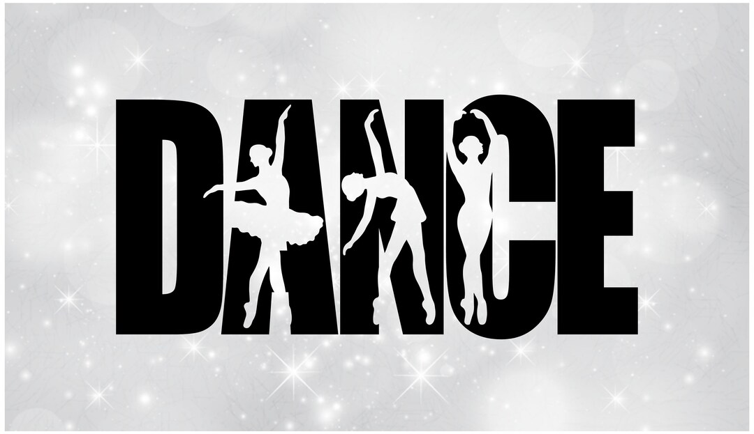 Sports Clipart: Black Bold Word dance With Three Dancer / Ballerina