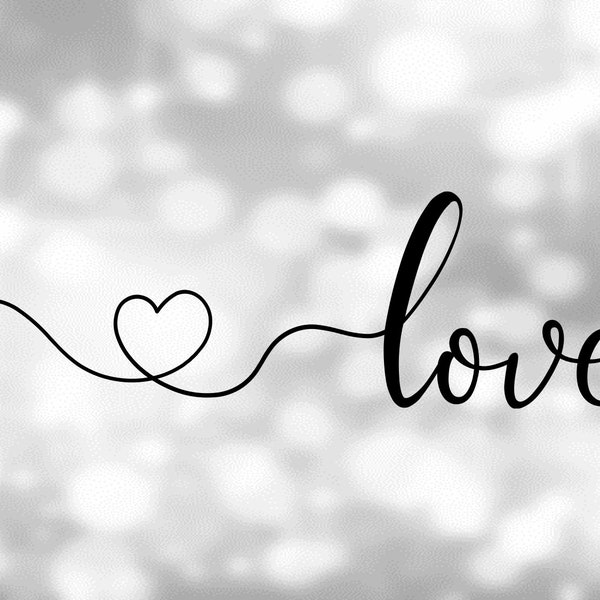 Inspirational Clipart: Fine and Fancy Black Cursive / Script Lowercase Word "Love" with Heart Swirl Leader Line - Digital Download SVG & PNG