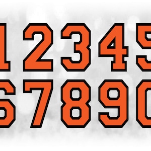 Sports Clipart: Jersey Number Templates Grouped on ONE Single Sheet - Orange Layered on Black - Digital Download SVG, Not Installable Font