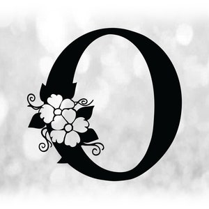 Word Clipart: Negro formal letra mayúscula "O" con acentos florales / florales - Cambiar color con su propio software - Descarga digital SVG y PNG