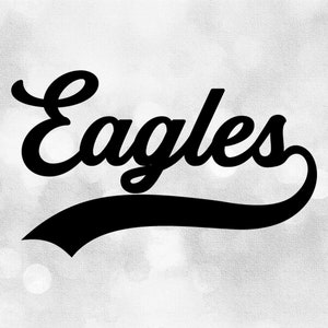 Sports Clipart: "Eagles" Team Name in Fancy Print Type Lettering with Baseball Style Swoosh Underline - Digital Download svg png dxf pdf