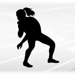 Sports Clipart: Black Silhouette Female / Girl Shot Put Thrower for Track & Field - Using Glide Technique - Digital Download svg png dxf pdf