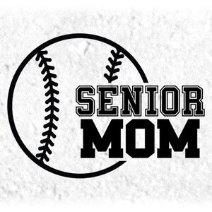 Sports Clipart: Black Baseball or Softball with Words "SENIOR MOM" in Bold Varsity Style - Class of 2024 - Digital Download svg png dxf pdf