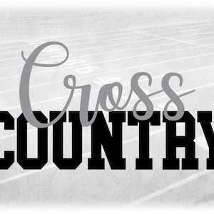 Clipart sportif: Script Mot gris « Cross » Couche sur gras Noir Collegiate Word « Country » pour les coureurs de fond - Téléchargement numérique SVG / PNG