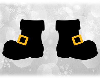 Holiday Clipart: Black Santa Claus or St. Nick Snow Boots with Golden Yellow Buckle Layered - Christmas Theme Digital Download SVG & PNG