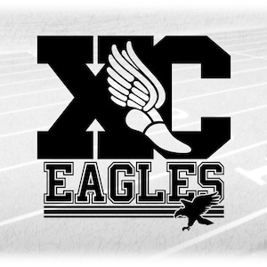 Sports Clipart: Black Cross Country "XC" with Wing Shoe and "Eagles" Team Name in Varsity Style with Paw - Digital Download svg png dxf pdf