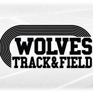 Sports Clipart: Black Running Track with Bold Varsity Style Words "Wolves" and Black "Track & Field" - Digital Download svg png dxf pdf