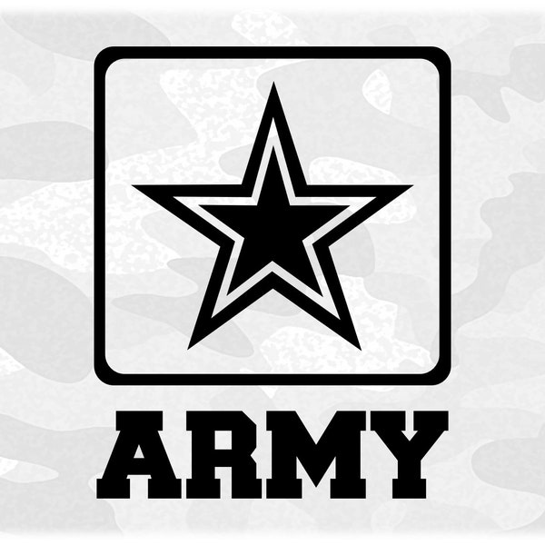 Armed Forces Clipart: Simple Easy Bold Black "Army" Word and Star Military Logo with Collegiate Block Letters  - Digital Download SVG & PNG