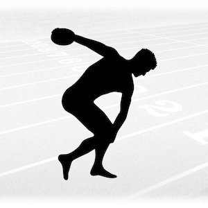 Sports Clipart: Black Male or Man Silhouette with Discus Throw for Track and Field Throwing Event - Digital Download svg png dxf pdf