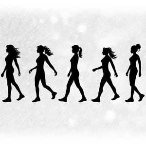 Sports Clipart: Black Silhouettes of Five Different Types of Women Walking Along - Digital Download svg png dxf pdf