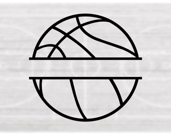 Sports Clipart: Large Black Split Basketball Shape with Space to Add Player / Team Name - Change Color Yourself - Digital Download SVG & PNG