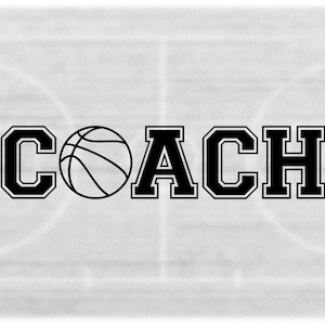 Sports Clipart: Black Word "Coach" in Collegiate Block Type with Bold Basketball as Letter "O" for Coaches - Digital Download SVG & PNG