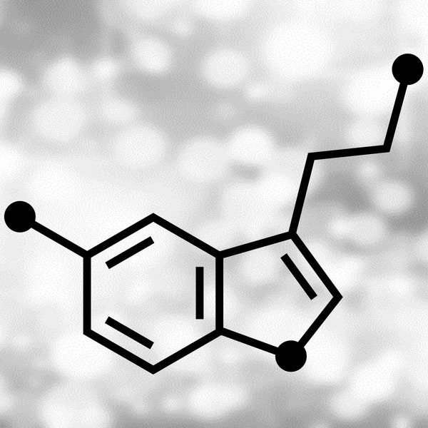 Medical or Science Clipart: Serotonin Neurotransmitter Molecule Chemical Structure Symbol in Black Outline - Digital Download SVG & PNG