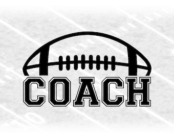 Sports Clipart: Black Word &quot;Coach&quot; in Collegiate Block Type with Half Football Outline on Top for Coaches - Digital Download svg png dxf pdf